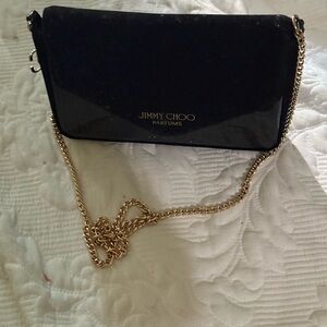 Jimmy Choo Black Patent Clutch with Gold Chain Strap